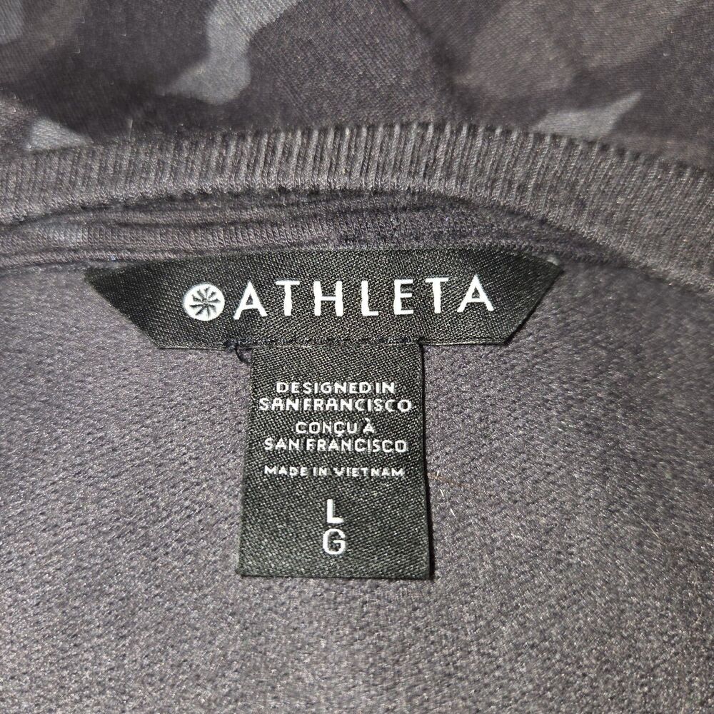 Athleta Coaster Luxe Grey Camo Sweatshirt L EUC Pullover Oversized Thumbhole Top - Picture 5 of 6